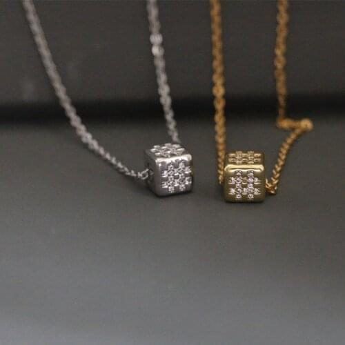 8 mm Square Bead Micro Pave CZ Symbol # Charm Necklace & Pendant Trendy Simple Gold Color Stainless Steel Chain Clavicle Jewelry