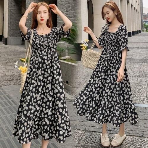 9863# Maternity Clothes Summer Chiffon Short Sleeve Loose Stylish Floral Dress for Pregnant Women Mom Dress