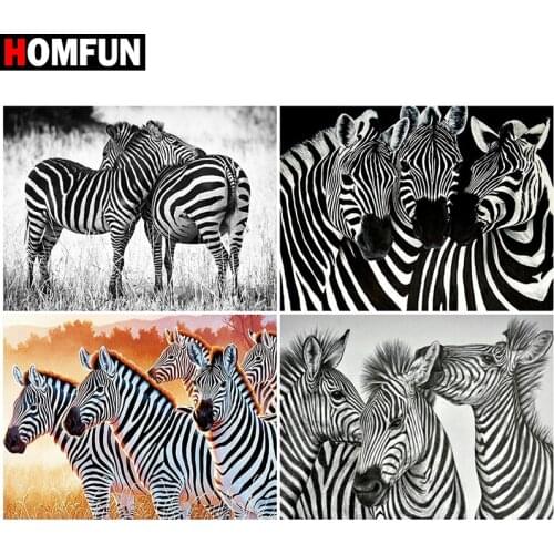 HOMFUN Full Drill Diamond Painting "Animal zebra friend" DIY Picture Of Rhinestone 5D Diamond Embroidery Cross Stitch Decor