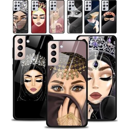 Arabic Hijab Girl Queen Tempered Glass Cover For Samsung Galaxy S21 Plus Ultra M21 M31 M51 A52 A72 Phone Case Coque