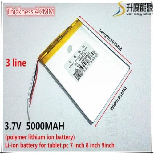 Free Shipping 3.7V 5000mAh 4285104 3 wire Lithium Tablet PC Battery with protection board Polymer battery