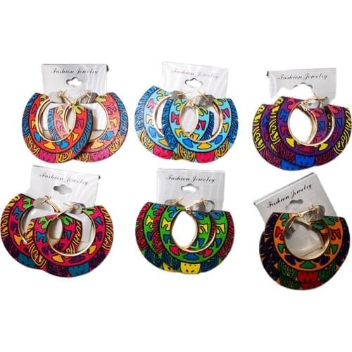 Free Shipping! Handmade Gold African Hoop Wooden Earrings can mixed 6 colors