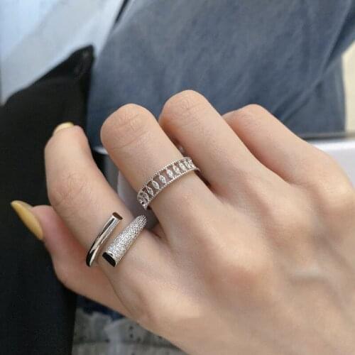 Glittering Cubic Zircon Geometric Finger Rings for Women Minimalist Elegant Party Silver Color Rings Jewelry S-R896
