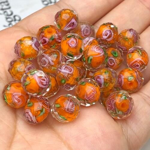 8/10/12mm Orange Murano Transparent Faceted Rondelle Flower Lampwork Crystal Glass Beads For Bracelet Making Diy Accessories