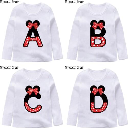 Baby Girls Cute Mouse 26 Letters Print T shirt Cartoon Funny Kids Clothes Boys Tops Children Long Sleeve T-shirts,LKP2463