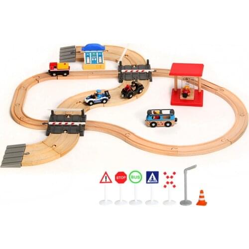 48pcs toy car and Wooden Train Track Set Toys Childrens Assembled Puzzle Boys and Girls Toys Suitable for Brio Wood Tracks