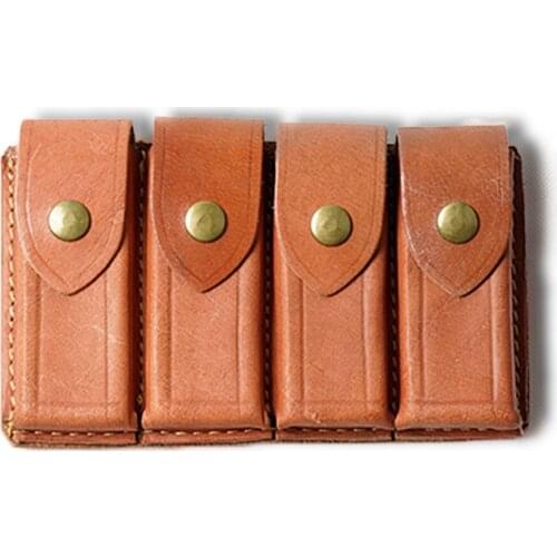 WWII WW2 CHINESE ARMY QUATERNATE 4 CELL LEATHER BAG AMMO POUCH