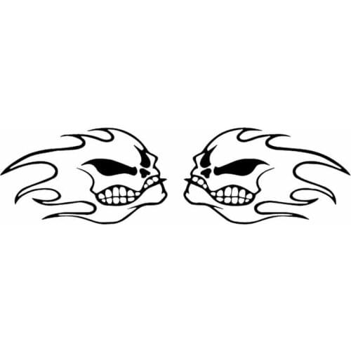 Cool 2 Flame Skull Decals High Quality Fashion Car Decoration Personality Pvc Waterproof Decals Black/white, 18cm*5cm