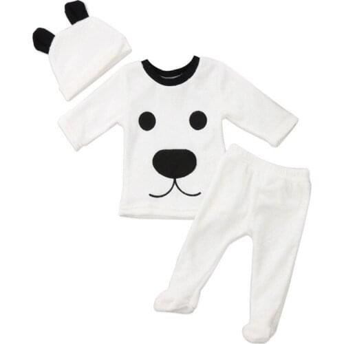 Pudcoco 3pcs Set Cute Bear Newborn Baby Girl Boy Long Sleeve Tops Pants Outfits Autumn Winter Warm Clothes Set Age 0-24M