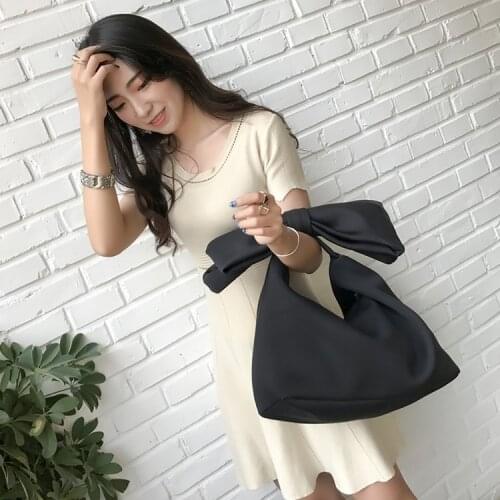 Korean Women Space Cotton Fashion Kawaii Big Bow Clutch Handbags OL/Office/Purse/Wedding/Cocktail/Party Shoulder Case Luxury
