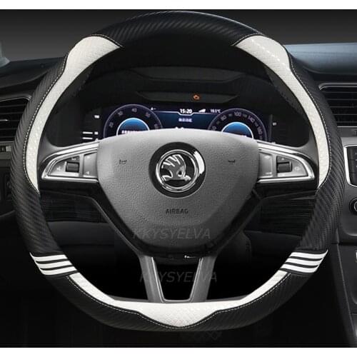 Leather Car Steering wheel Cover Anti-slip for Skoda Fabia 1 2 3 I II III Auto interior Accessories