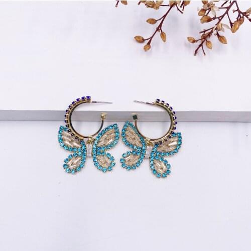 Minar Cute Shiny Rhinestone Butterfly Dangle Earrings for Women Multicolor Crystal Simulation Wing Hook Earrings Oorbellen 2021