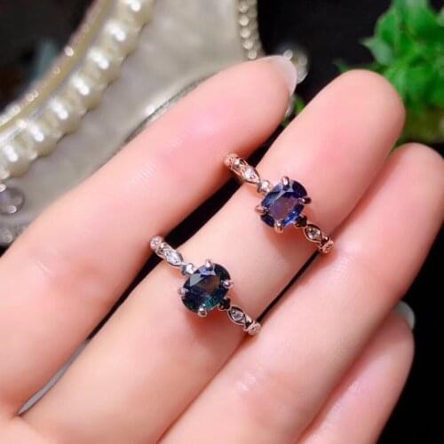 Fashion ocean blue sapphire gemstone ring with silver jewelry natural gem certificate real 925 silver birthstone birthday gift