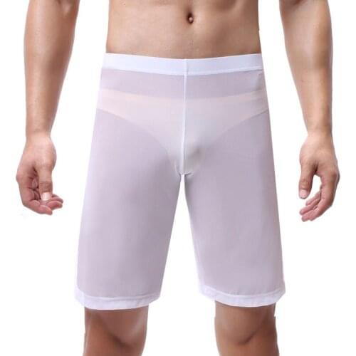 Mens Sleep Bottoms New Long Boxer See Through Sexy Mesh Loose Sleepwear Comfortable Gay Underwear Man Home Shorts Homme Pajamas