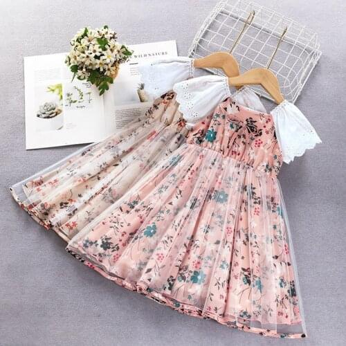2021 Summer New Baby Girls Dresses 2-7 Y Kids Cute Floral Princess Dress Childrens Korean Short Sleeve For Girl Toddler Clothes