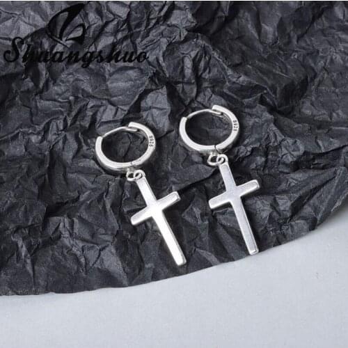 Simple Creative Silver Color Cross Dangle Earrings for Women Geometric Circel Hoop Earrings Fashion Ear Piercing Punk Jewelry