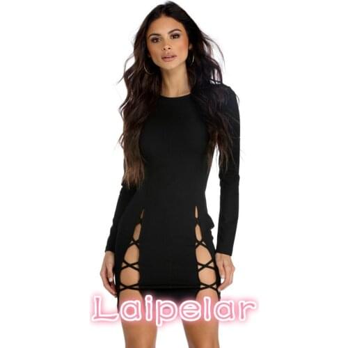 Sexy Women Full Sleeve Hollow Out Clothes Sheath Solid Color Laipelar