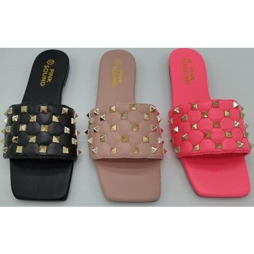 Summer Rivet Slippers Women Flat Heel Platform Sewing Peep Toe Outdoor Slides Sandals Casual Punk Ladies Shoes Zapatos De Mujer