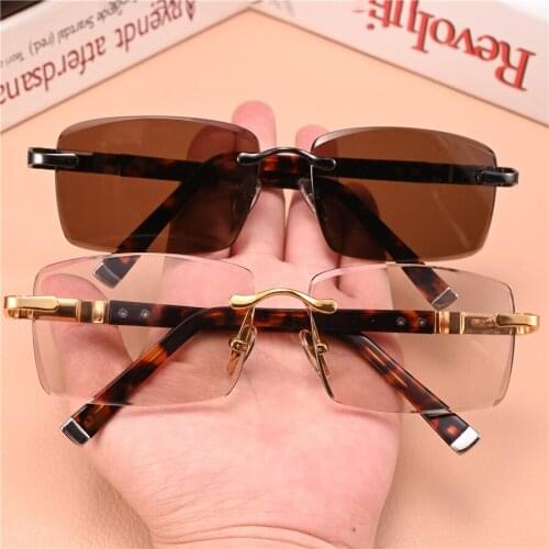 Rockjoy Rimless Sunglasses Male Women Stone Sun Glasses for Men Brown Glass Lens Heavy Anti Eye Dry Vintage Shades