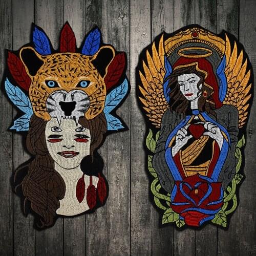 Sacred Beauty tiger back Iron On Patch Embroidered Applique Sewing Label punk biker Patches Clothes Stickers Accessories Badge