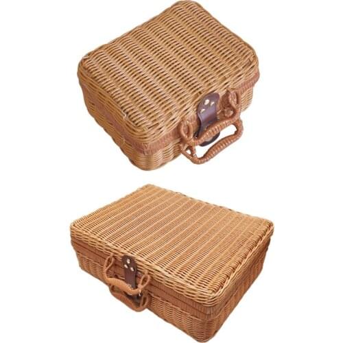 Rattan Outdoor Picnic Basket Storage Suitcase Country Style Hamper with Double Handle Quality Food Fruit Storage Basket