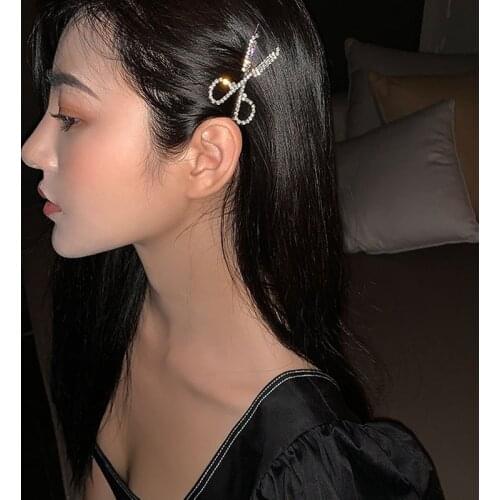 Shining Crystal Scissors Hair Clips for Women Sweet Girls Rhinestone Hairpins Jewelry Hair Accessories Barrettes Bridal Headwear