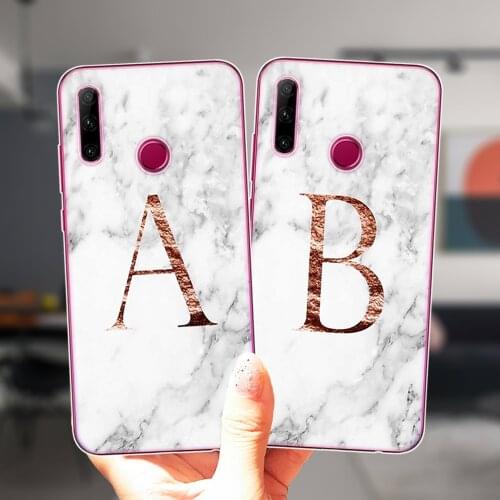For Honor 50 Pro SE 30 20 10X Lite Pro 10i 20i 30i 8X 9X Marble Protective Case A To Z English Initial Letters Silicone Cover