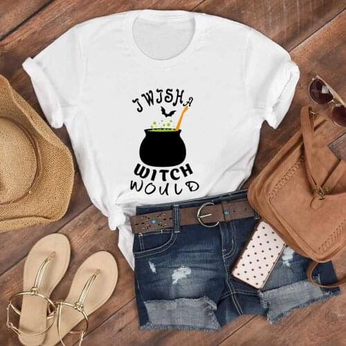 Colored i wish a witch would t-shirt women funny 100% Cotton graphic quote tumblr casual hipster unisex Fashion tee top tshirt