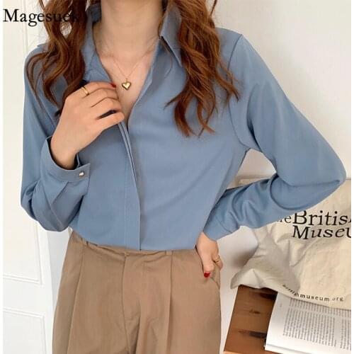 Autumn White Chiffon Blouse Women 2021 New Simple Cardigan Long Sleeve Shirt Women Casual Office Blouses Women Tops Blusas 11363