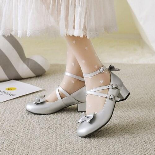 BLXQPYT High Heels Women Seven Color Lolita Single Shoes Round Toe Cute Bowtie Girls Princess Wedding Shoes Big Size 28-50 265