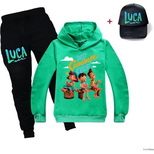 2-16Y Kids Clothing Set Children Clothes Sets Luca Alberto Cartoon Baby Girls Outfits Teenagers Boys Casual Sports Suit +Sun Hat