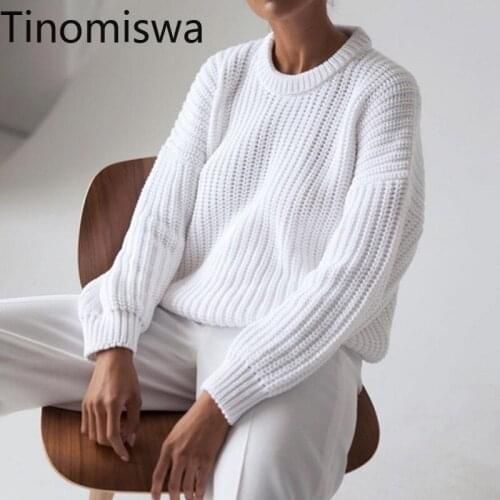 Tinomiswa O Neck Long Sleeve Pullover Jumpers Solid Color White Female Knit Tops Casual Loose New Arrival Hot Sale Sweaters