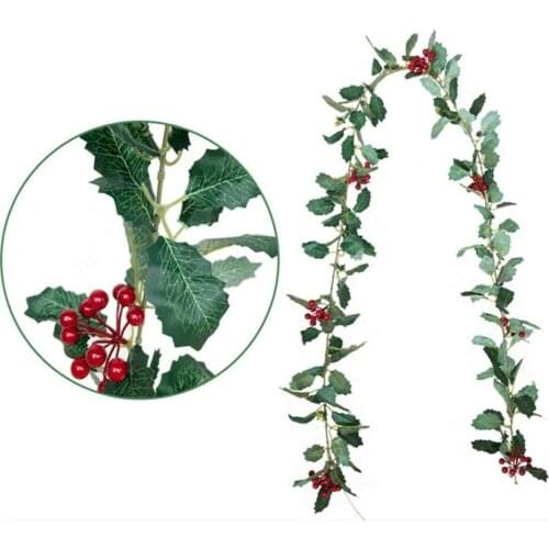 1.85/2M Christmas Rattan Garland Artificial Flowers Christmas Garlands Long Hanging Garland for Wall Home Decor (Flower/Berry)