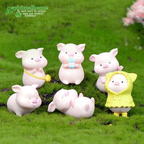 1 Piece Cartoon Pink Pig desktop cake decoration Animal Doll Toy Model Statue Figurine Ornament Miniatures Home DIY