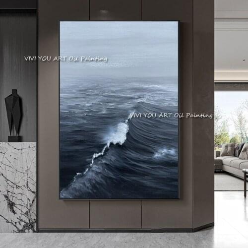 100% Hand Painted Sea Level Oecan Wave Oil Painting Landscape Blue Large Size Wall Art For Home Living Room Decoration Gift