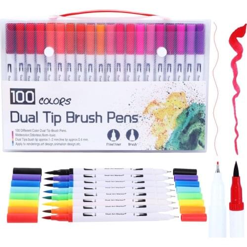 12/18/24/36/48/72/100 Colors Fineliner Art Marker Pens Drawing Painting Watercolor Dual Tip Brush Pen School Stationery Supplies