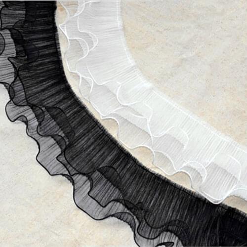 12cm White/Black Pleated Chiffon Lace Ruffle Fabric Dress Clothing Dolls Collar Trim For Sewing Ribbon Applique Wedding Decor