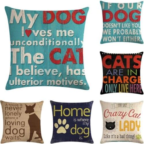 18'' Home Dog Cotton Linen Pillow Case Sofa Car Waist Throw Cushion Cover Decor