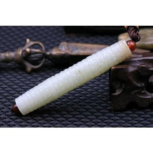 Big Treasure Collectible Chinese Hetian White Jade Linking Fortune Vein Lezi Long Bead Amulet Timestown 20201128A