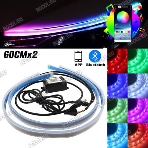Car Headlight Surface Strip Tube Light, RGB Multi Color 24 Inch Flexible Waterproof LED Daytime Running Light Strip Neon Turn Si