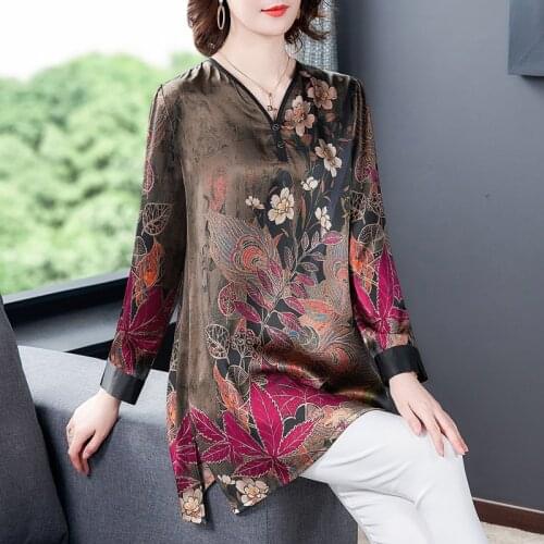 Spring Loose Casual 5XL Plus Size Tops and Blouses 2021 Autumn Vintage Print Mulberry Silk Shirts Women Elegant Bodycon Blouses