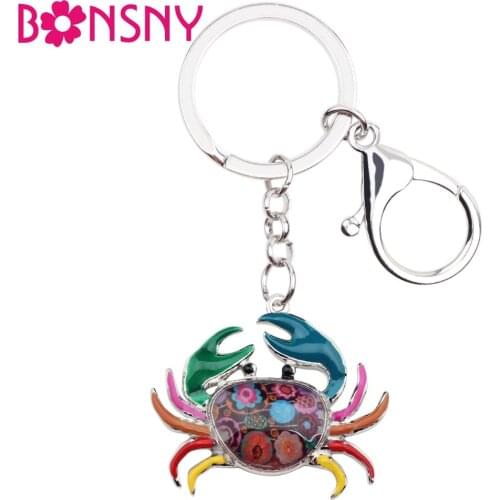 Bonsny Ocean Collection Enamel Alloy Crab Key Chain Keyrings Gift Handbag Car Charms For Women Girls Ladies Animal Jewelry Bulk