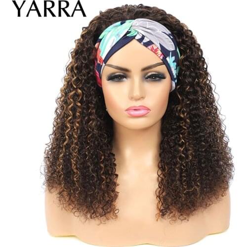 Brazilian Kinky Curly Headband Wig Human Hair Highlights 4/27 Brown Headband Human Hair Wigs Glueless Remy Brazilian Hair Yarra