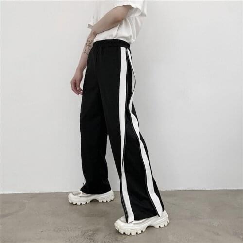 Trousers Men Trendy Brand Black Casual Mopping Pants Mens Loose Side Zipper Straight Wide-leg Pants Drape Suit Pants
