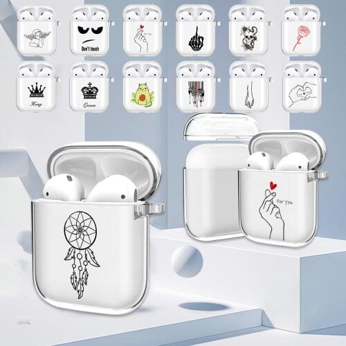 For Apple AirPods (1st/2nd Gen) Earphone Case - Drop-resistant White Picture Transparent Soft Silicone Protective Sleeve