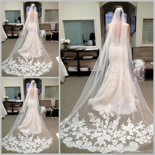 Long Veils Bridal Hair Chapel Lace Applique edge Tulle Wedding Bridal Veils New 2022