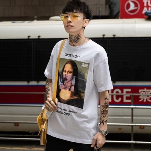 Summer 2019 Hip Hop T Shirt Streetwear Men Funny Mona Lisa T-Shirt Cotton Fashion Harajuku Tshirt Short Sleeve Tops Tees Hipster