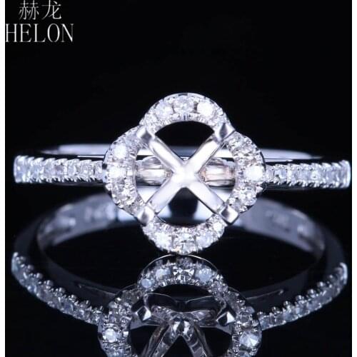 HELON Round 5.5-6mm Solid 14k White Gold 0.3CT Natural Diamonds Semi Mount Engagement Ring Women Birthday Anniversarry Best Gift
