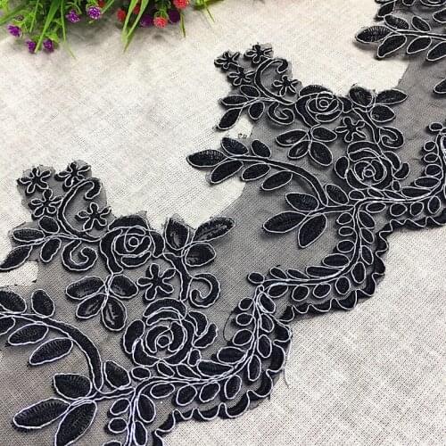 GLace 3M/lot Exquisite black silver car bone lace accessories wedding dress curtain decorative lace TX1493