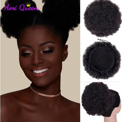 AS Synthetic Short Afro Puff Hair Bun High Temperature Drawstring Pony Tail Clip in Hair Extension Kinky Puff Hair Bun